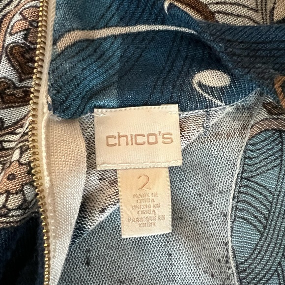 Chicos Blue Print Top Sz 2 - Picture 4 of 8